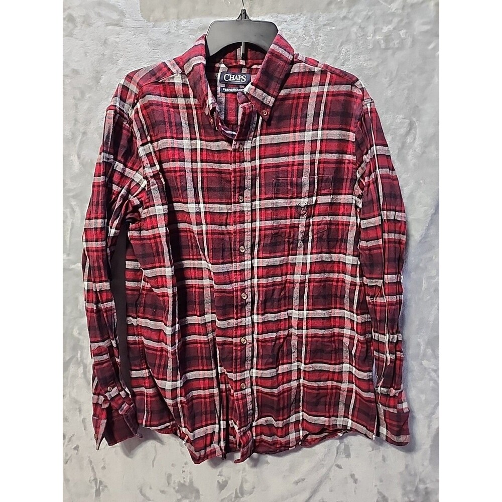 Chaps Soft Flannel Performance Mens Large Shirt Long Sleeve Red Plaid Cowboy